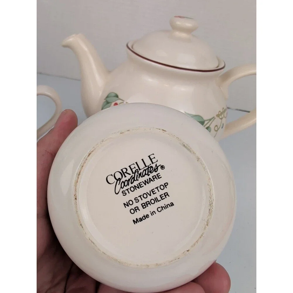 Vintage Corelle Coordinates Stoneware Teapot With Creamer & Sugar Bowl  Fruit